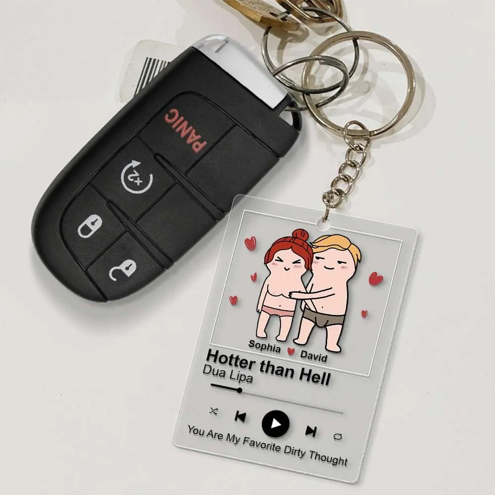 Personalized Couple Acrylic Keychain – Custom Names, Cute Love Music Player Design, Romantic Gift for Couples