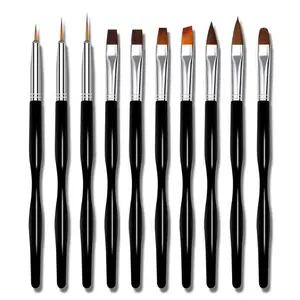 Nail Art Brushes Set, 10pcs Nail Design Painting Brushes, Professional Nail Art Design Brushes, Nail Fine Liner Brushes, Black