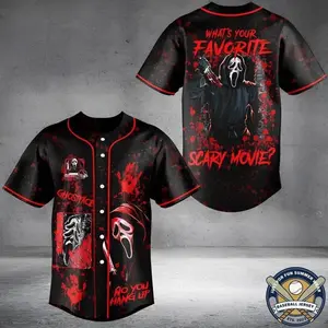 Ghostface Vintage 90s Baseball Jersey – Retro Horror Streetwear Button Up Shirt, Classic Halloween Fan Outfit