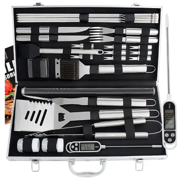 BBQ Accessories Set, 28 Piece, Heavy Duty Stainless Steel Grill Tools with Thermometer, Storage Case, Outdoor Cooking and Grilling