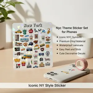 New York Mini Stickers for Phone & Case Cute Decorative Peel and Stick Decals with Iconic NYC Symbols Premium Vinyl Waterproof Laminate for Customization