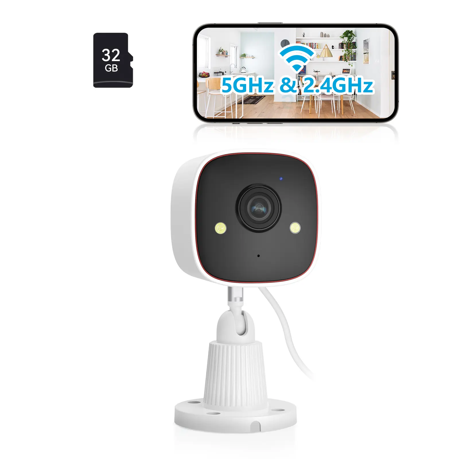 Indoor Security Camera with 2.4G/5G WiFi, Full HD , AI Motion Detection, Sound Alert, 2-Way Audio, Night Vision, Cloud & SD Card Storage – Works with Alexa, Google Home for Home Surveillance, Baby/Pet Monitor, Speaker, Lens