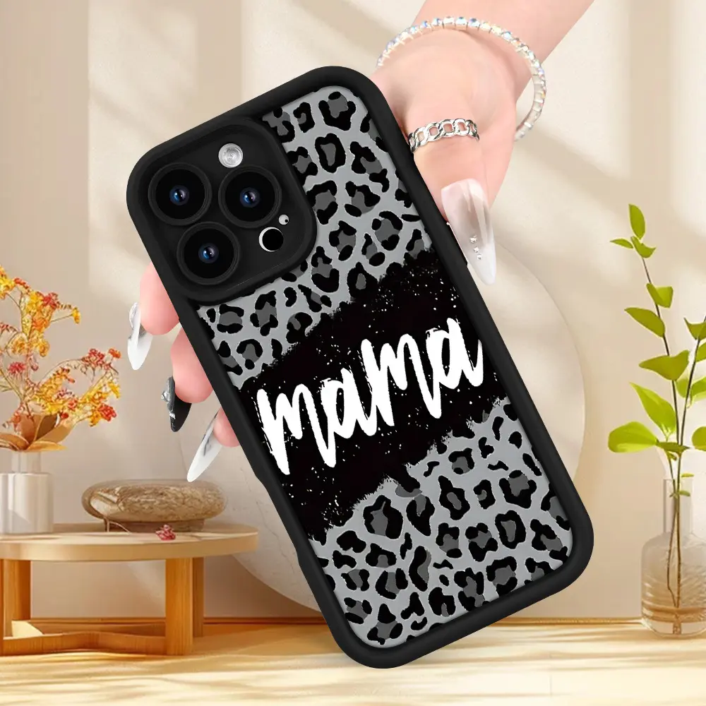 Creative Leopard Print Mama Pattern Tpu Anti-Drop Phone Case with Durable Protection, Soft Protective Shockproof Cover for iPhone 11/12/13/14 Pro Max/15 Pro/16 Plus