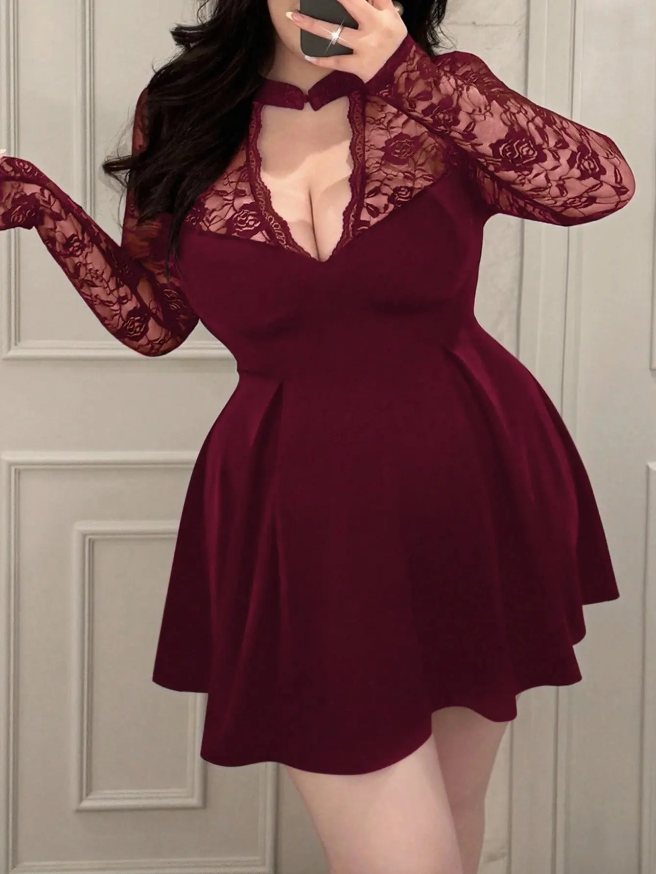 Vibekara Plus Size V-Neck Cheongsam Collar Button Lace Sheer Floral Trim Long Sleeve High Stretch Elegant Patchwork A-Line Knee-Length Black Vacation Party Cocktail Dress For Women Fall Cloth For Women - TikTok Vibekara Plus Size V-Neck Cheongsam Collar Button Lace Sheer Floral Trim Long Sleeve High Stretch Elegant Patchwork A-Line Knee-Length Black Vacation Party Cocktail Dress For Women Fall Cloth For Women - TikTok
