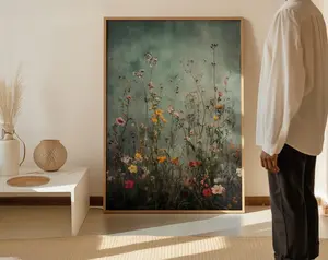 [Sale up to 50%] [Free Ship] Wildflower Field No Framed Wall Art, Vintage Botanical Landscape Print, Modern Farmhouse Art, Field Of Flowers