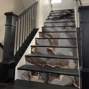 14 count Art Deco Modern Marble Peel and Stick Vinyl Stair Riser  Stickers, 39.37"x7.09" Dark Grayish Orange Marble