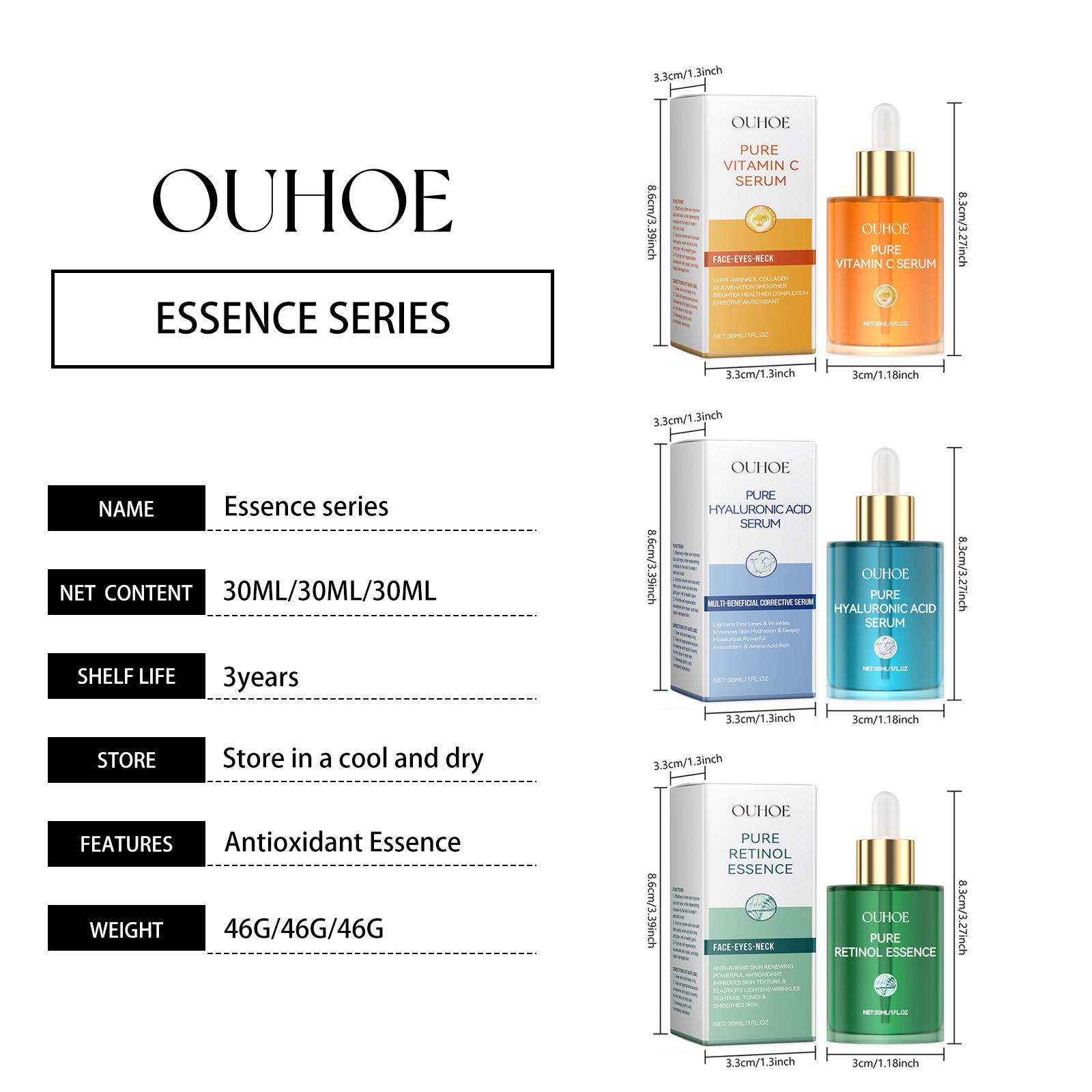 Pure Facial Serum Kit - Anti-Aging, Brightening, and Hydration 3-Piece Skincare Set - Includes Vitamin C, Retinol, and Hyaluronic Acid Serums (1 fl.oz Each Bottle)