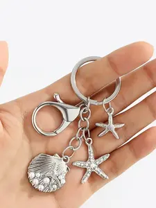 Korean-Style Minimalist Starfish Shell Pearl Keychain, Ocean-Themed Pendant For Bags And Car Keys, Three-Dimensional Shell And Starfish Design. Fits Bags And Car Keys, A Versatile Accessory For Seaside Vacations And Daily Commuting, Bag Charms
