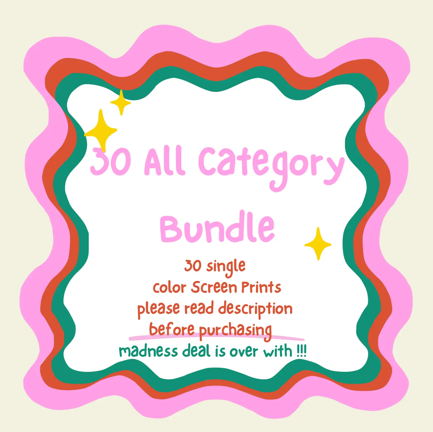 30 All-Category Single Color Screen Print Bundle