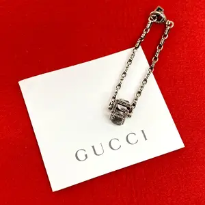 Pre-owned GUCCI Sterling Silver 925 (Ag925) Small Leather Goods Arabesque G Cube Silver 925 Bracelet