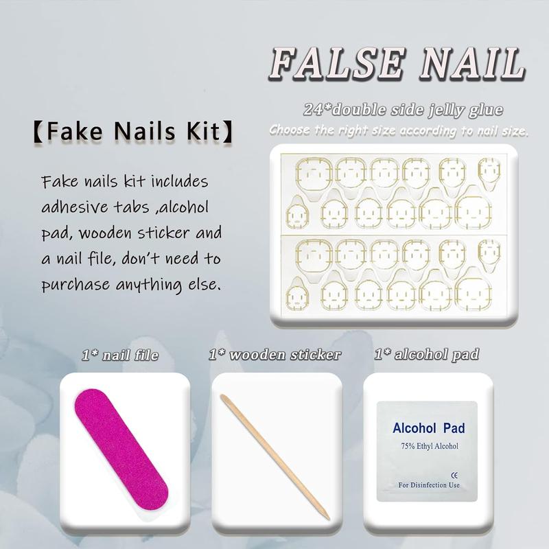 MALIBU Fashion Long Ballerina Fake Nails Set Press on Nails French Blue False Nail Tips With Designs Shiny Rhinestone Manicure