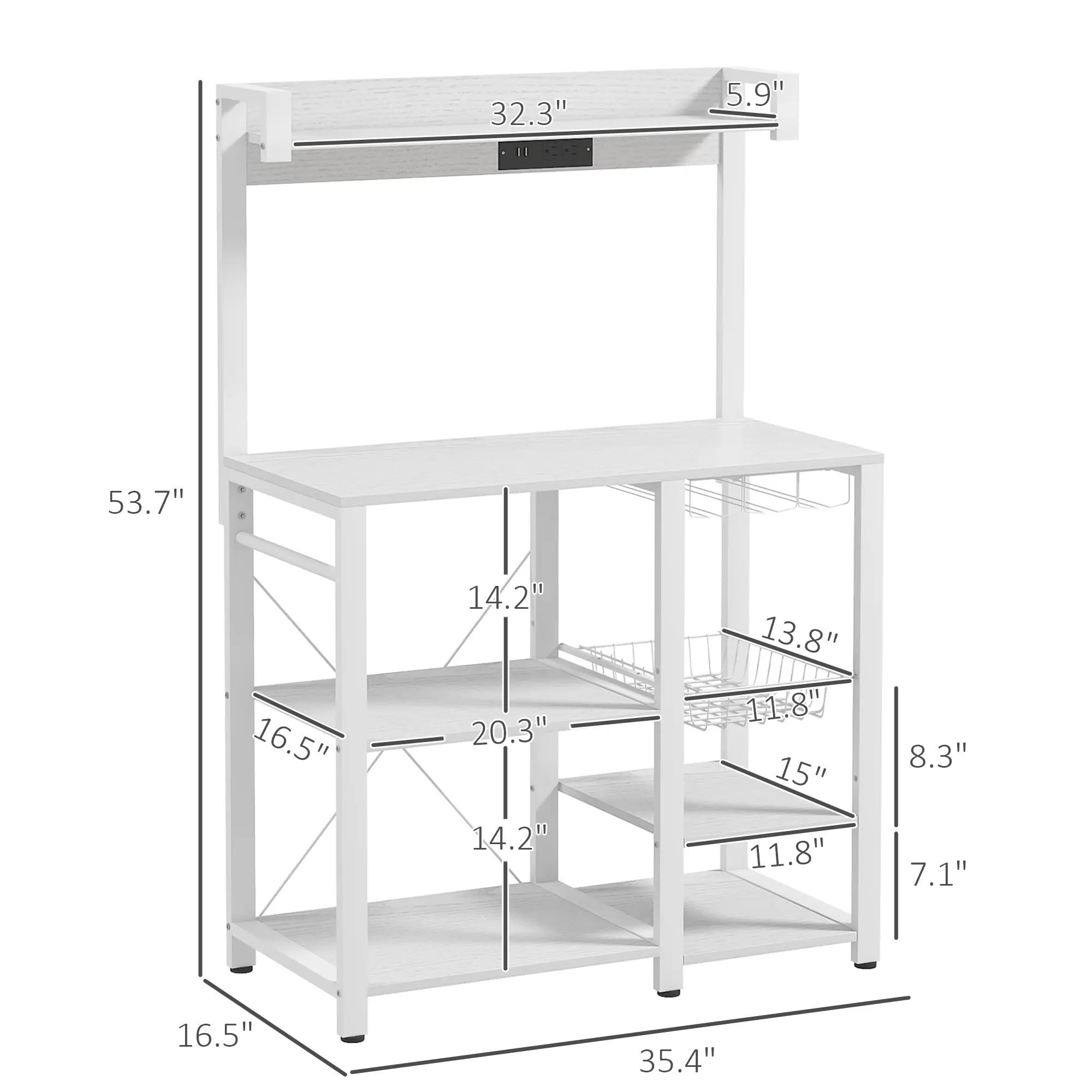 White, Multi Shelves+1 Basket+Glass Holder