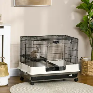 metal wire rolling bunny cage with brake wheels sliding tray for balcony chinchilla comfortable dwelling