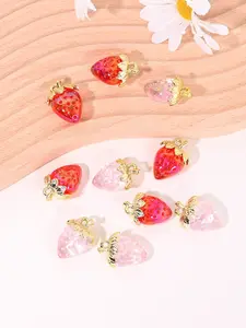 5 Cute 3D Strawberry Pendants for DIY Jewelry Making, Perfect for Earrings, Necklaces, Bracelets, Keychains, Daily Accessories
