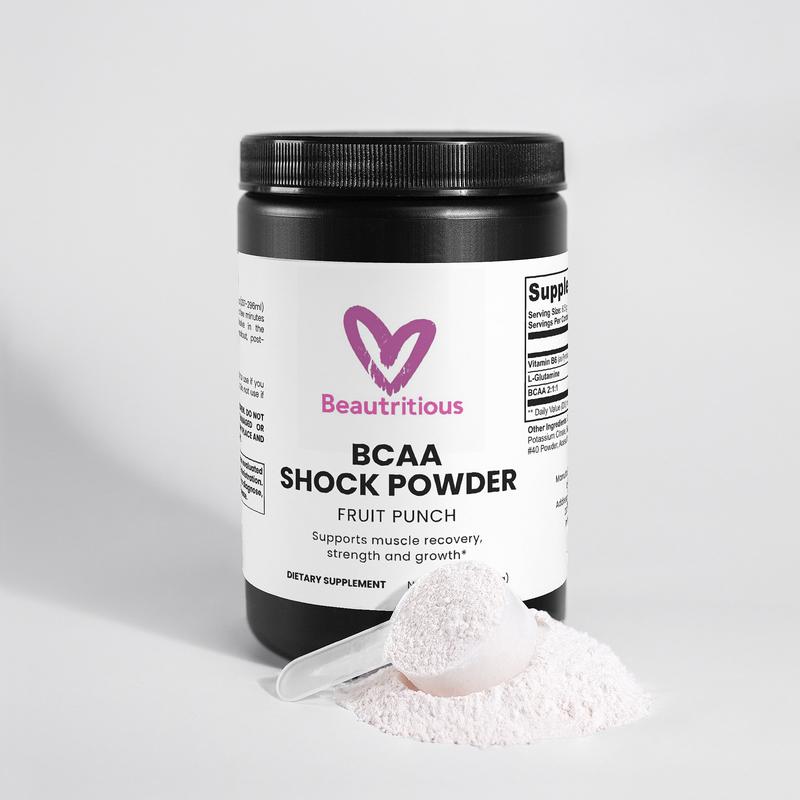 Beautritious BCAA Shock Powder Fruit Punch 5000mg Branched-Chain Amino Acids & Glutamine for Muscle Recovery and Growth 0.64lb