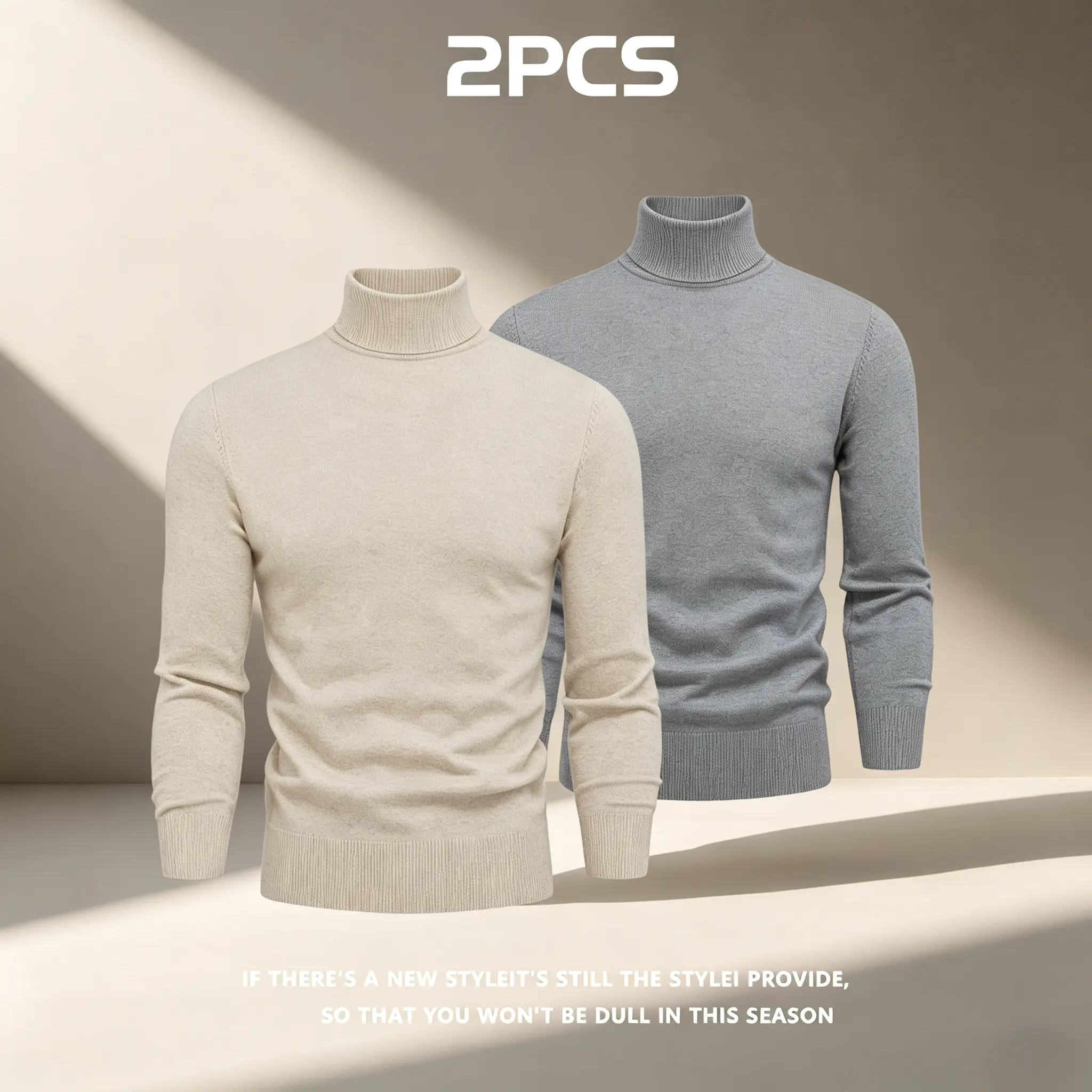 2 Pack Men's Plus Size Turtleneck Sweater, 3XL-6XL Soft Slim Fit Knit Pullover, Basic Long Sleeve Thermal Base Layer Tops for Fall Winter