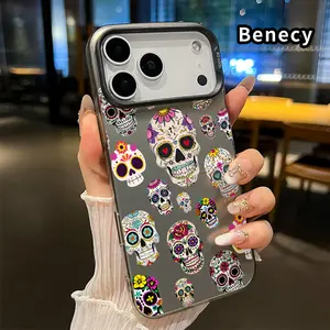 Sugar Skull Symphony Pattern Phone Case for iPhone 17 16 15 14 Pro Max 13 12 11 XR XS Plus Air E Shockproof Anti-Scratch Durable PC Back Protective Cover Cellphone Protective