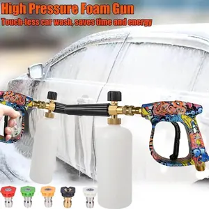 High Pressure Car Wash Water Gun Set with Colorful Graffiti Design, M22-14 Inlet, 1/4" Quick Connector, 5 Nozzles for Summer Car Care, Pressure Washer Attachment