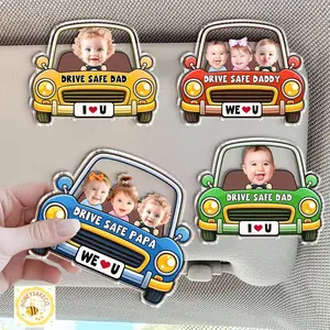 Personalized Kids Photo Car Visor Clip, Drive Safe Daddy Visor Clip, Custom Baby Face Gift For Dad