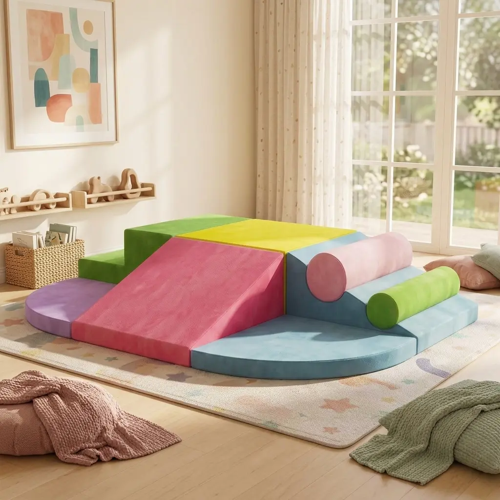 【Deals For You Days】DAYAGO Soft Play Wall Climb and Slide for Kids, Indoor Toys, Toddler Climbing Foam with Blocks, Modular Crawling & Sliding Play Set, 6-Piece, 7-Piece (Pink, Green, Blue, Yellow), from 10 months to 3 Years Old Nursery Sensory summer