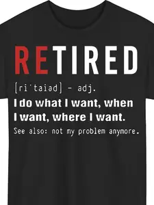 Men's Retirement Celebration T-Shirt - RETIRED Graphic Tee with Bold Red Lettering & Retirement Date Announcement - Lightweight Breathable Shirt for Retirement Parties, Casual Wear - Size M (Regular Fit)