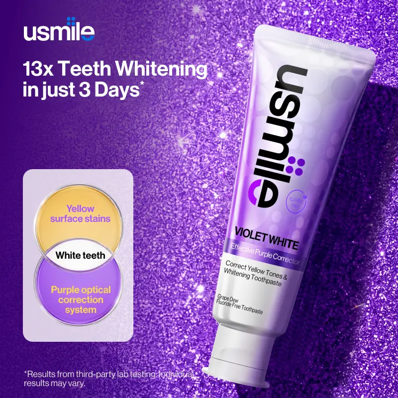 【New】usmile Teeth Whitening Purple Toothpaste | Purple Tone-Correcting Formula | Fluoride-free, Peroxide-free,  Grape Dew, Appropriate for Sensitive Teeth,  Long-Lasting Oral Freshness, Teeth Stain Remover, Daily Brightening Teeth, Fresh Oral Care