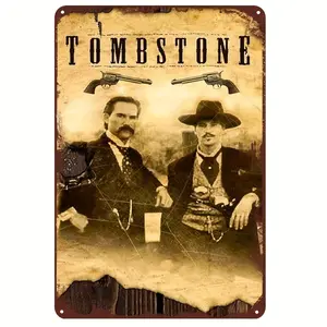 Vintage Western Movie Thomed Tin Sign - "Tombstone 1993" - Durable Iron Metal Wall Art for Home, Bar, Bedroom - Weather-Resistant Pre-Drilled Decorative Poster, 8x12 Inches - 1PC