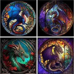 AIBOERL 4-Piece Adult 5D Full Diamond Dot Painting Kit, DIY Round Gems Diamond Art Craft, Needlework Home Decoration Cross Stitch Set, Diamond Painting Kit