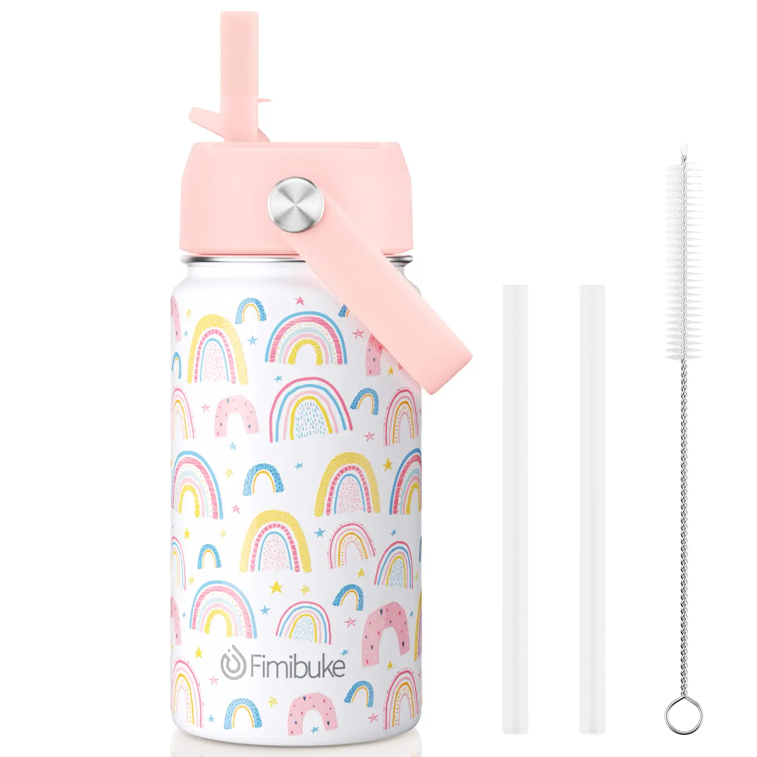 Fimibuke Insulated Water Bottle - 14oz BPA-FREE 18/8 Stainless Steel Travel Tumbler Double Wall Vacuum Leak Proof Cup with Straw Metal Water Bottles f