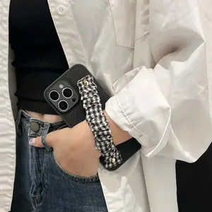 Moon Pit Pattern Phone Case Protector with Plaid Wrist Strap, Full Coverage Anti-Drop Shockproof Design, Compatible with iPhone 11/12/13/14/15/16 17 Pro/Pro Max, Casing, Cellphone