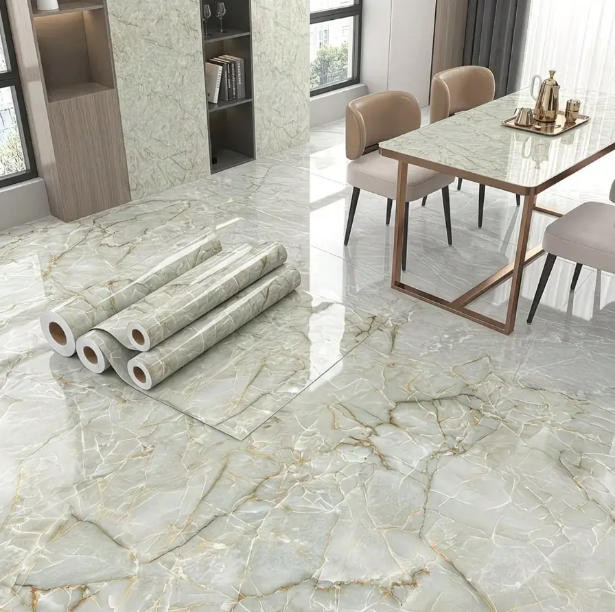 1 Roll Marble Self-Adhesive Wallpaper | Waterproof & Removable Contact Paper | Oil & Heat Resistant | Double-Layer Peel and Stick Wall Covering for Kitchen, Bathroom, Cabinets & Home Decor