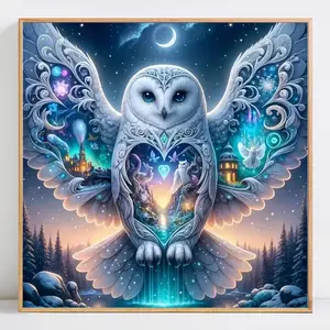 Owl Pattern 5D DIY Diamond Arts Colorful Painting Kit without Frame, DIY Decorative Art Picture for Beginner, Wall Art Craft Decor for Home Living Room, Diamond Painting Kits