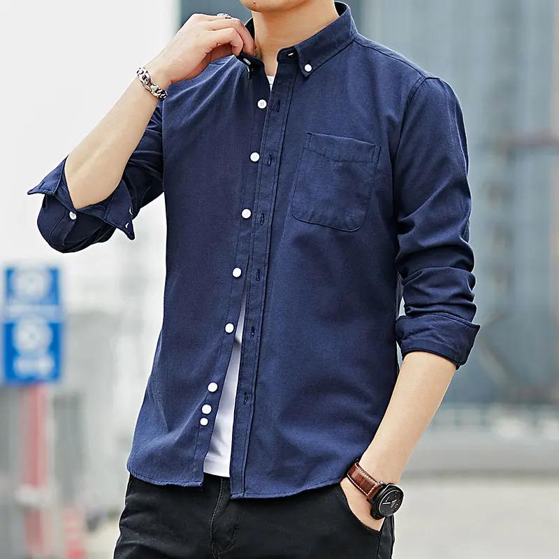 Autumn Oxford spinning men's long sleeved white shirt loose casual jacket Korean version trendy and handsome long sleeved lining clothes workwear shirt long sleeved men's jacket spring and autumn pockets pure cotton high-end white shirt jacket