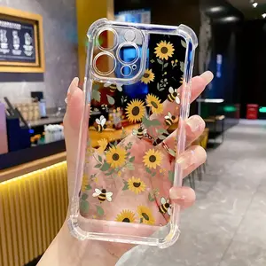 Fashion Trend Sunflower Pattern Four-Corner Shockproof Phone Case, Transparent TPU Material / for iPhone 17 Air / 16 Plus / 15 Pro Max / 14 Pro / 13 / 12 / 11 / Full Protection Shockproof Phone Case / Suitable as a Gift for Family or Friends / SJTK17
