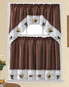 Bt490-Coffee Polyester Kitchen Curtain
