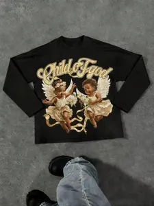 Men's Long Sleeve T-Shirt, Slim Fit Angel Cupid Pattern, Casual Fashion, All Seasons, Home Use, Perfect Gift Choice