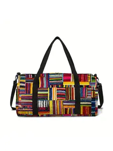 Colorful patchwork pattern printed large-capacity travel duffel bag, portable storage bag