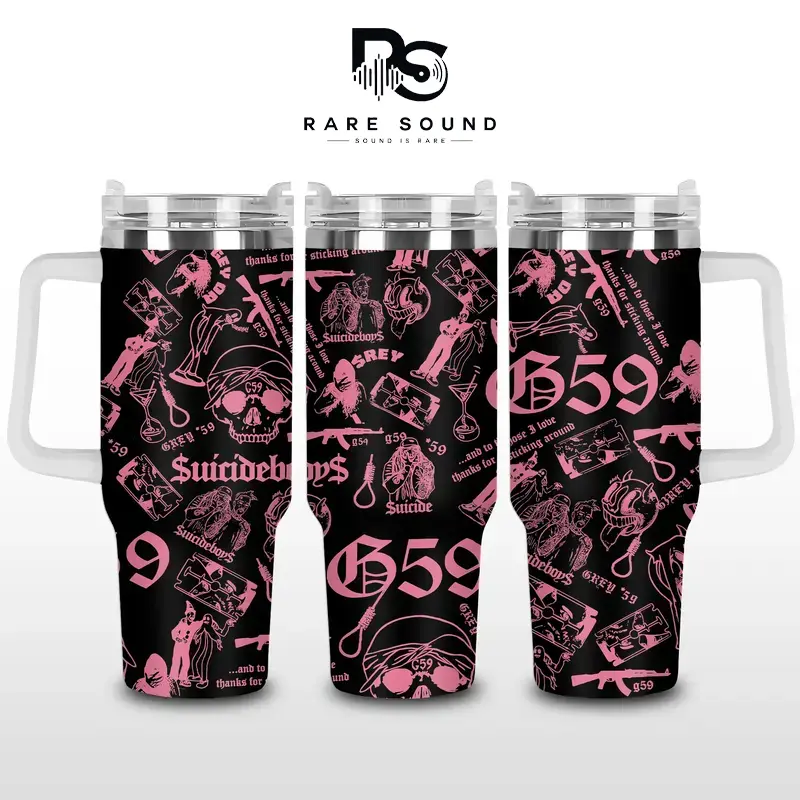 [Rare Sound] $uicideboy$ Inspired Tumbler 40oz , Insulated Stainless Steel Travel Mug with Handle & Lid, Double Wall Vacuum Cup, Dark Aesthetic Gift for Rap Fans, Water Bottle, Daily Use