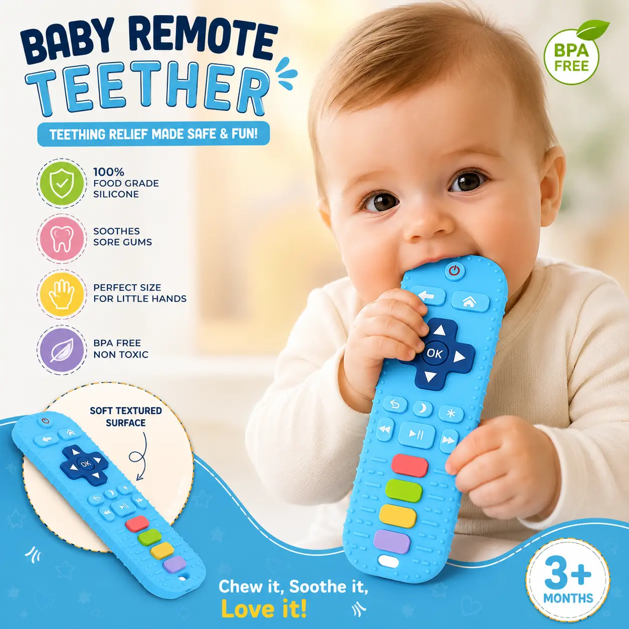 Silicone Baby Remote Teether Toy, BPA-Free TV Remote Teething Toy for Babies 3-18 Months, Sensory Chew Toy, Halloween Gift