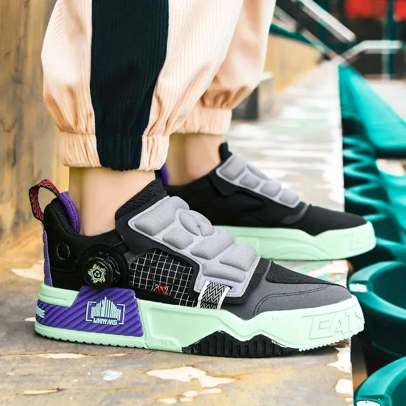 Brand GGOR Men's Height-Increasing Skateboarding Sneakers with Thick-Soled Lift, Breathable Mesh & One-Click Buckle Closure - Low-Top Dad Shoes Suitable for, Casual Wear, Skateboarding, Everyday Use - Sneakers