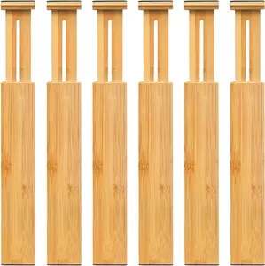 Adjustable Bamboo Expandable Drawer Dividers, 6-Pack Drawer Organizer for Kitchen, Bedroom, Bathroom, Dresser and Office
