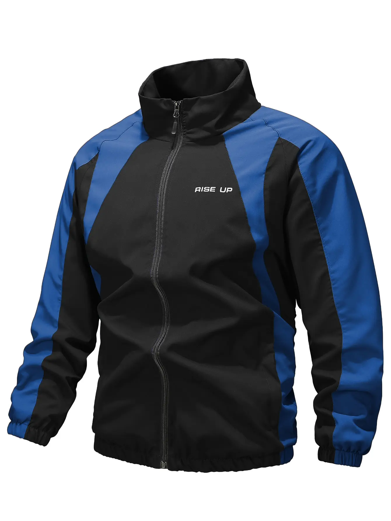 Men's Color Block Stand Collar Zip Up Windbreaker Jacket Lightweight Windproof RISE UP Letter Print Athletic Casual Track Jacket