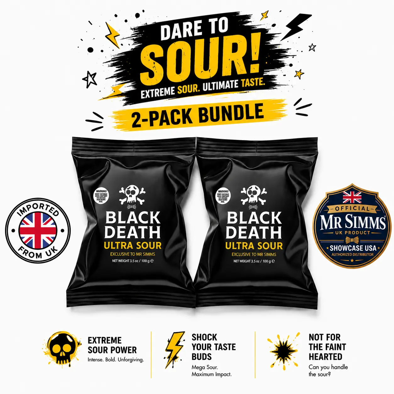 Mr Simms Black Death Ultra Sour 2-Pack Bundle | Authentic UK Sour Candy Challenge | 2 x 3.5 oz Mr Simms Black Death Ultra Sour 2-Pack Bundle | Authentic UK Sour Candy Challenge | 2 x 3.5 oz