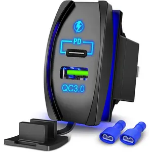 Nilight Rocker Switch Style USB Charger Fits Rocker Switch Panel 4.2A PD Type C USB Charger 12V 24V Fast Charge Socket Dual Charging Port for Cars Boats Trucks RVs