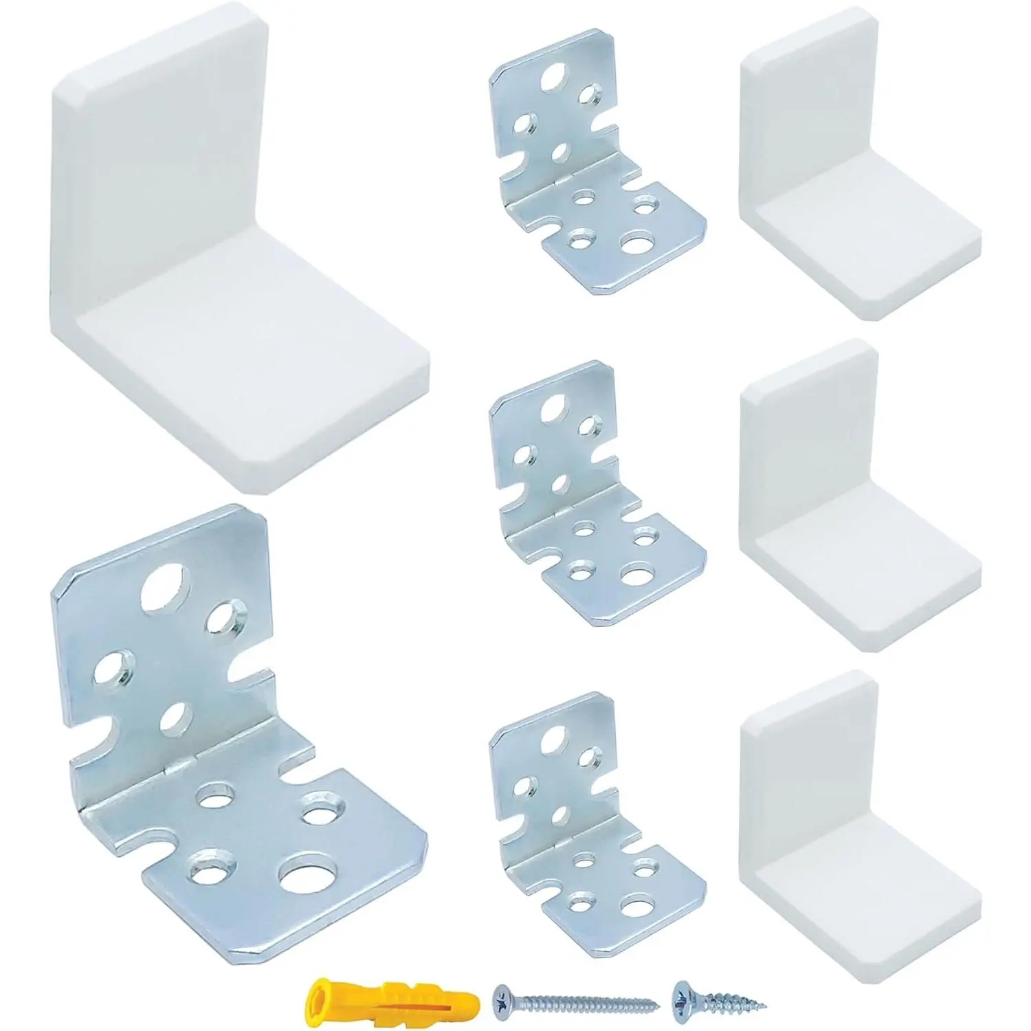 L Bracket, White Shelf Brackets, Stainless Steel Corner Brace, Furniture Anchors for  Proofing, Heavy Duty Cabinet  Brackets, Plastic Cover Metal Brackets for Shelves, 4 count