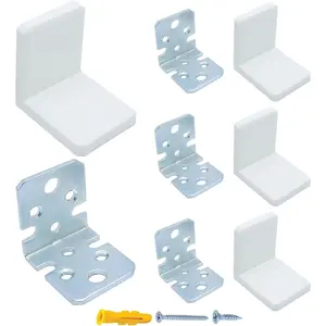 L Bracket, White Shelf Brackets, Stainless Steel Corner Brace, Furniture Anchors for  Proofing, Heavy Duty Cabinet  Brackets, Plastic Cover Metal Brackets for Shelves, 4 count