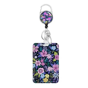 Floral ID Badge Holder Set, Adjustable Card Case, Keychain Attachment, Retractable Badge Reel, Nursing Badge Reel, Universal Protection for Nurses, Students, Teachers, Office Workers