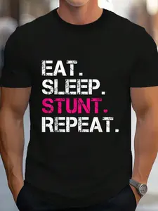 100% Cotton Eat Sleep Stunt Repeat Pink Cheerleader Gift Cheer T-Shirt Women's Men's Graphic Tee Crew Neck summer vacation Tops