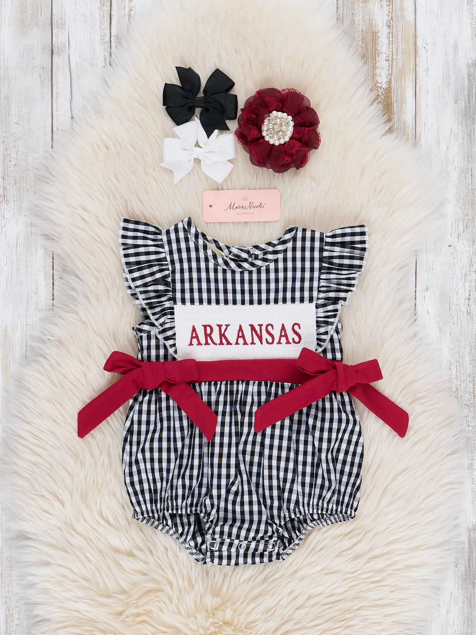 Arkansas Smocked Gingham Bubble Romper