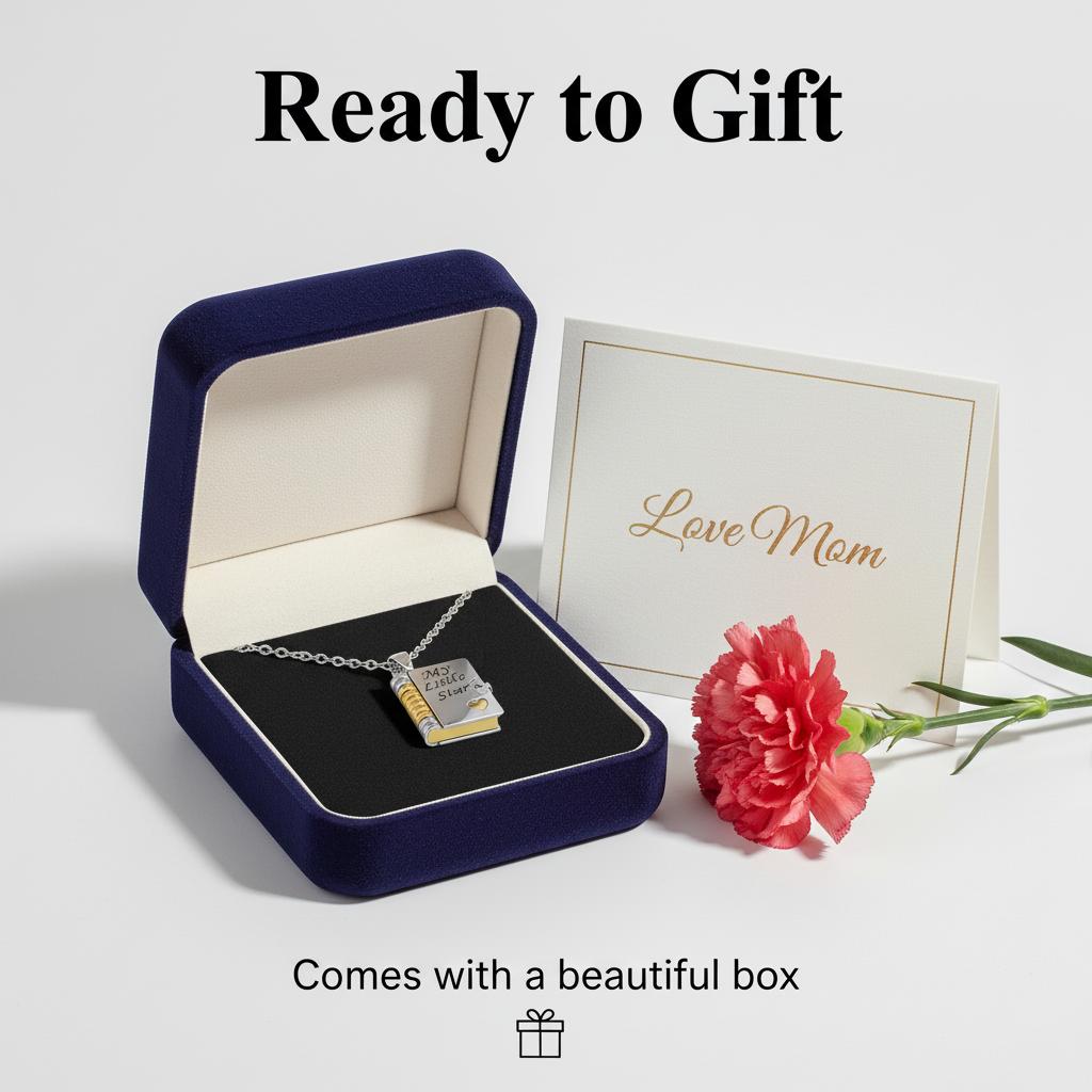 My Little Star Necklace for Mom Heartfelt Gift with Engraved Message Meaningful Jewelry for Mother's Day Birthday or Special Occasions Mini Book Pendant Design